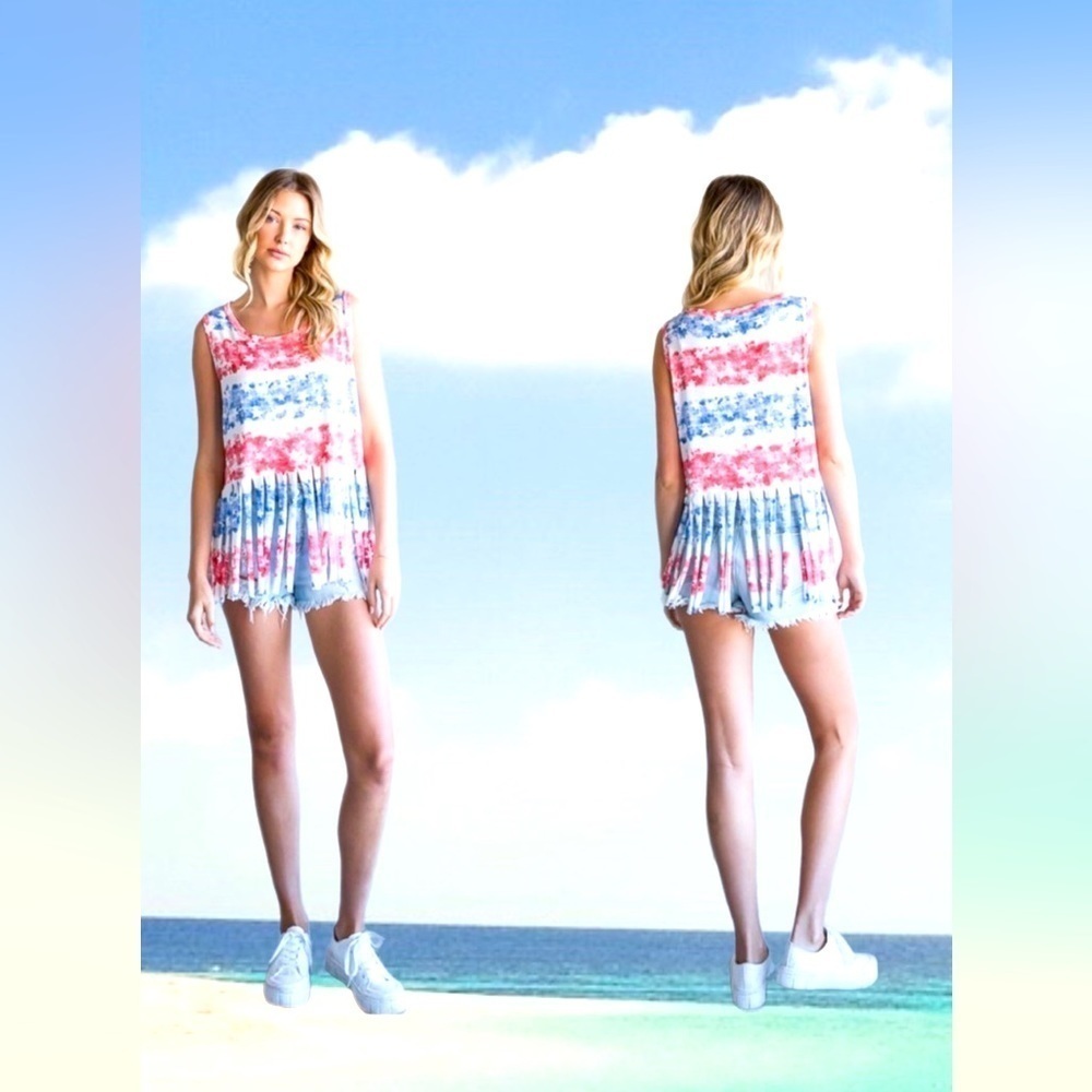 A Girl Thing Hopely Red, White white and Blue top. Sleeveless fringe on bottom